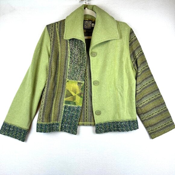Vintage Bets by Canvasback Patchwork Wool Jacket Womens Medium Green Mixed Media - Picture 1 of 11